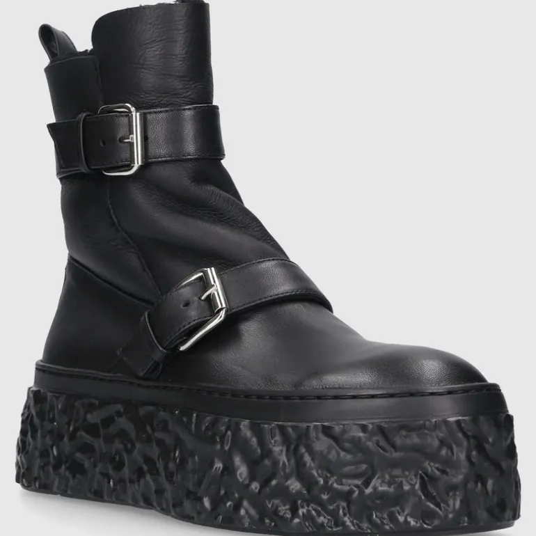AGL Attilio Giusti Leombruni Damen Plateaustiefeletten D776507 Kalbsleder schwarz