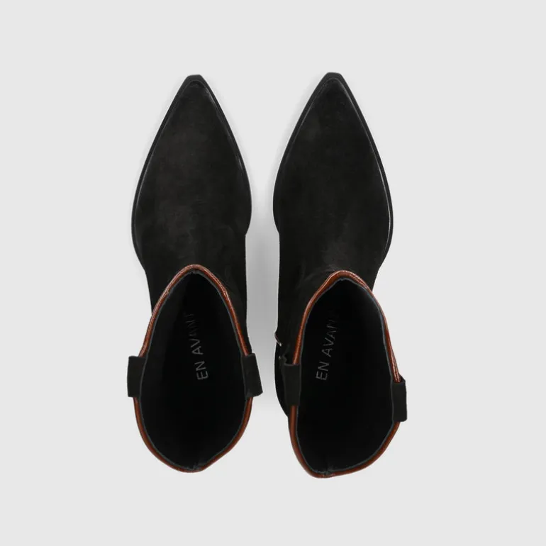 EN AVANT Damen Stiefeletten 3901 Veloursleder schwarz-kombi