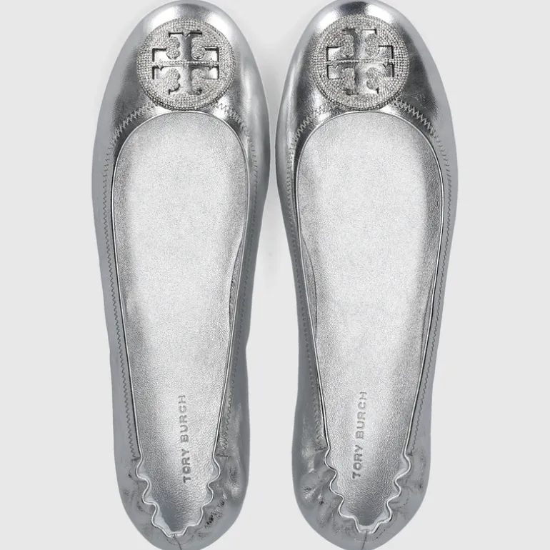 Tory Burch Damen Ballerinas 165361 Kalbsleder silber