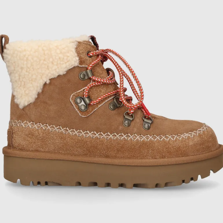 UGG Damen .Stiefeletten CLASSIC ALPINE LACE-UP Veloursleder braun-kombi