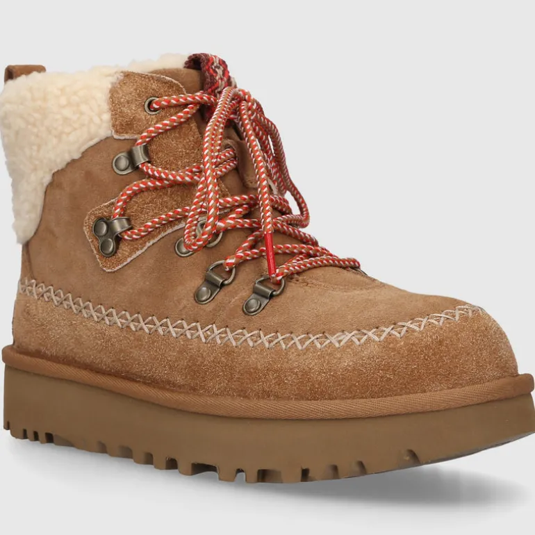 UGG Damen .Stiefeletten CLASSIC ALPINE LACE-UP Veloursleder braun-kombi