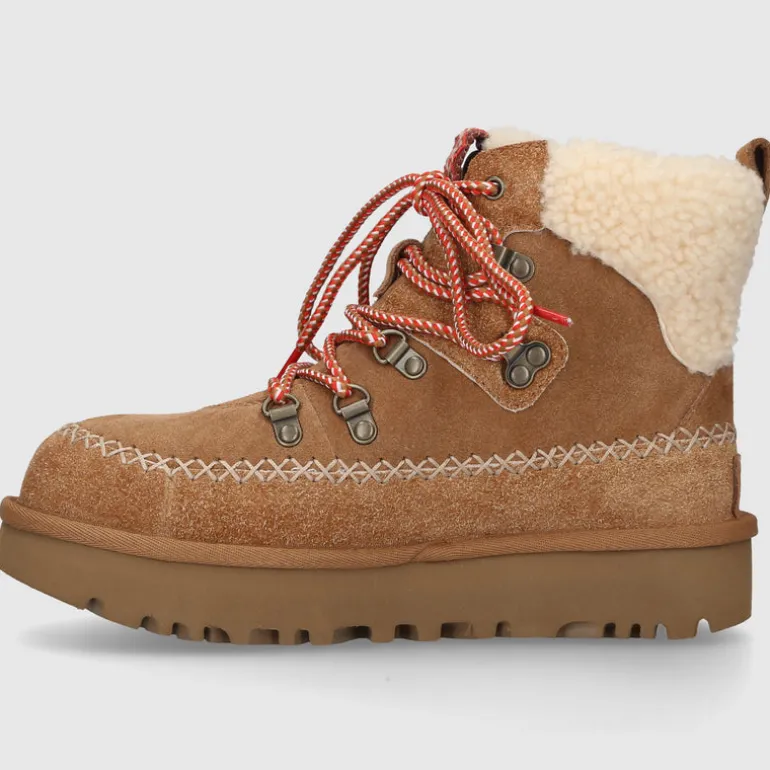 UGG Damen .Stiefeletten CLASSIC ALPINE LACE-UP Veloursleder braun-kombi